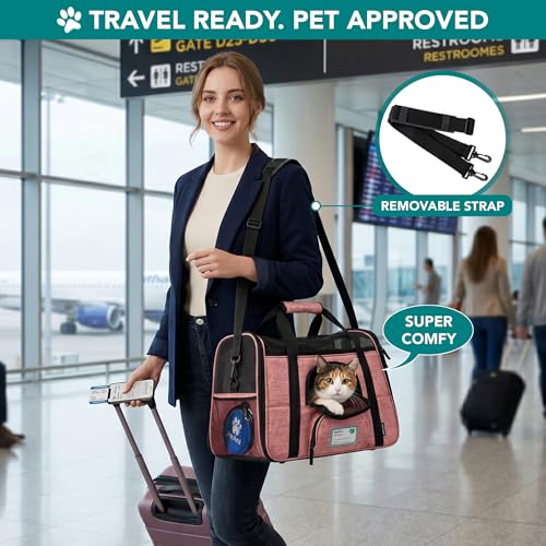 PetAmi Airline Approved Pet Carrier for Cats & Small Dogs - Soft Sided Travel Bag with Sherpa Bed, Light Red, Up to 18 lbs