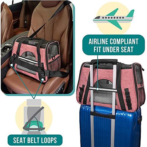 PetAmi Airline Approved Pet Carrier for Cats & Small Dogs - Soft Sided Travel Bag with Sherpa Bed, Light Red, Up to 18 lbs