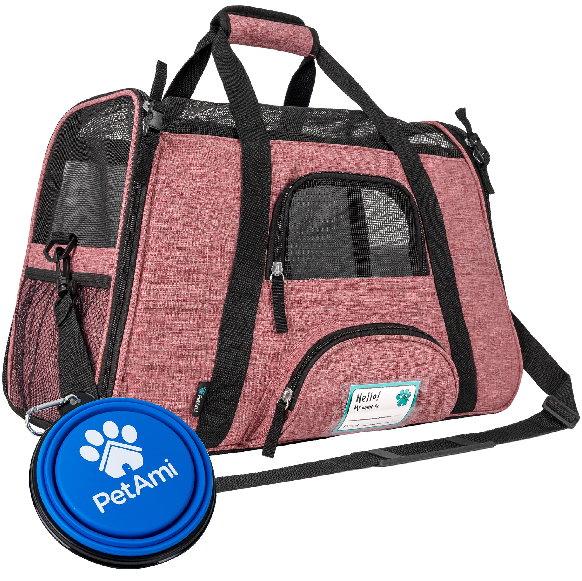 PetAmi Airline Approved Pet Carrier for Cats & Small Dogs - Soft Sided Travel Bag with Sherpa Bed, Light Red, Up to 18 lbs