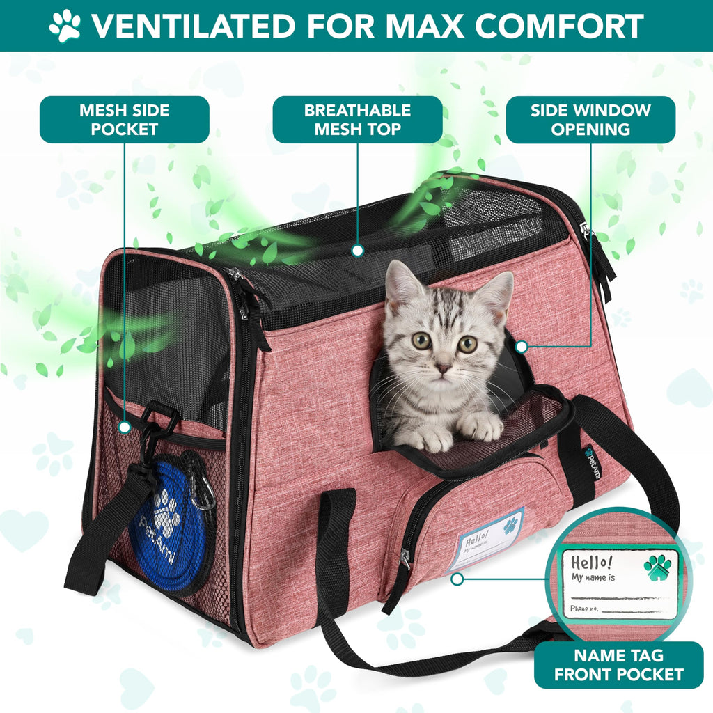 PetAmi Airline Approved Pet Carrier for Cats & Small Dogs - Soft Sided Travel Bag with Sherpa Bed, Light Red, Up to 18 lbs
