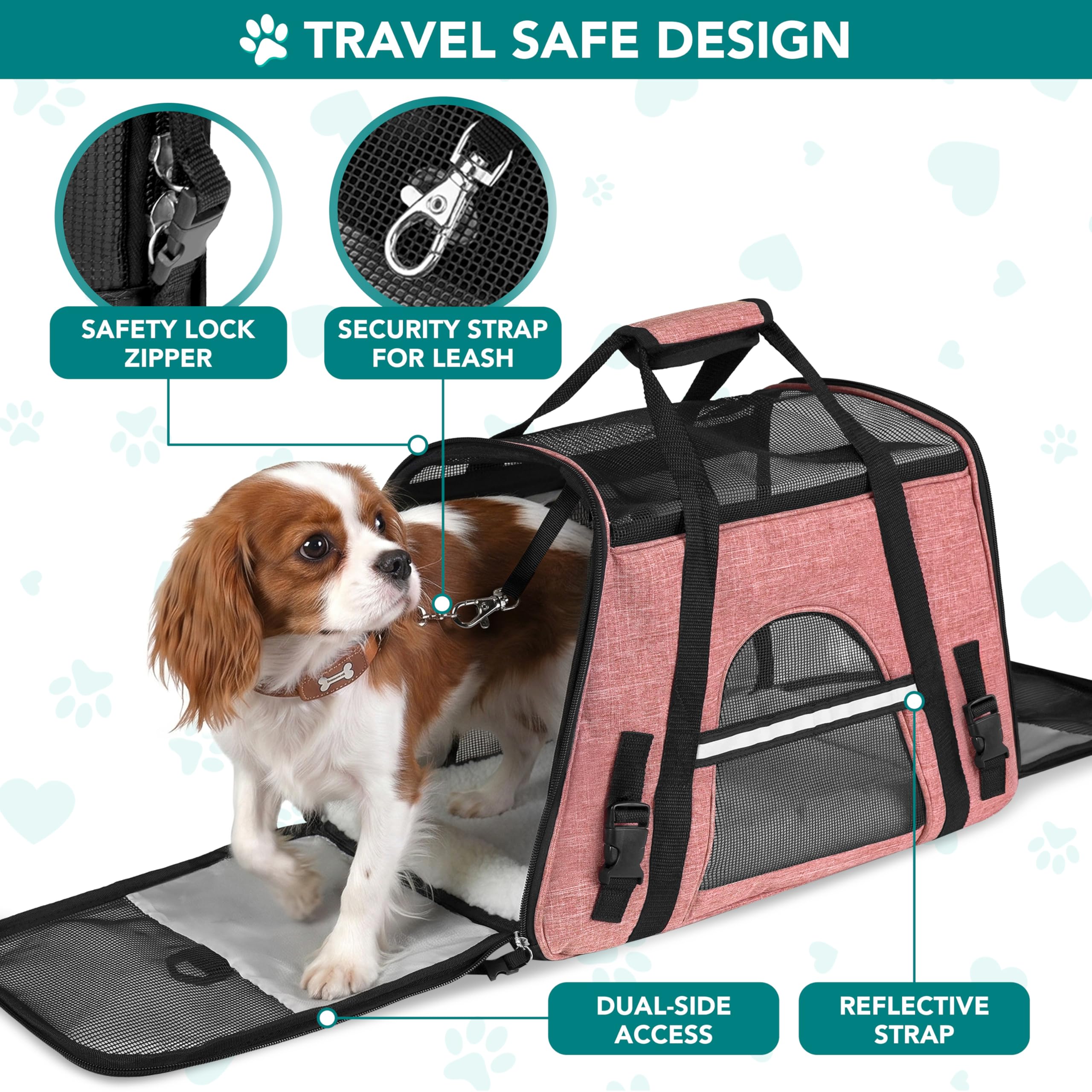 PetAmi Airline Approved Pet Carrier for Cats & Small Dogs - Soft Sided Travel Bag with Sherpa Bed, Light Red, Up to 18 lbs
