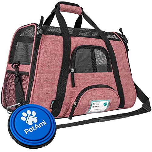 PetAmi Airline Approved Pet Carrier for Cats & Small Dogs - Soft Sided Travel Bag with Sherpa Bed, Light Red, Up to 18 lbs