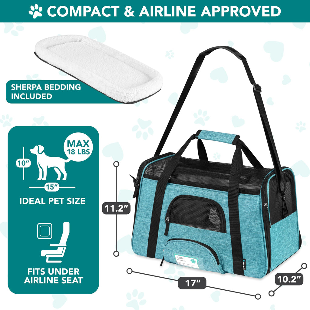 PetAmi Airline Approved Pet Carrier for Cats & Small Dogs, Soft Sided, Fits Under Seat, Up to 18 lbs, Heather Blue
