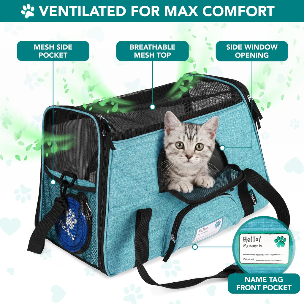 PetAmi Airline Approved Pet Carrier for Cats & Small Dogs, Soft Sided, Fits Under Seat, Up to 18 lbs, Heather Blue