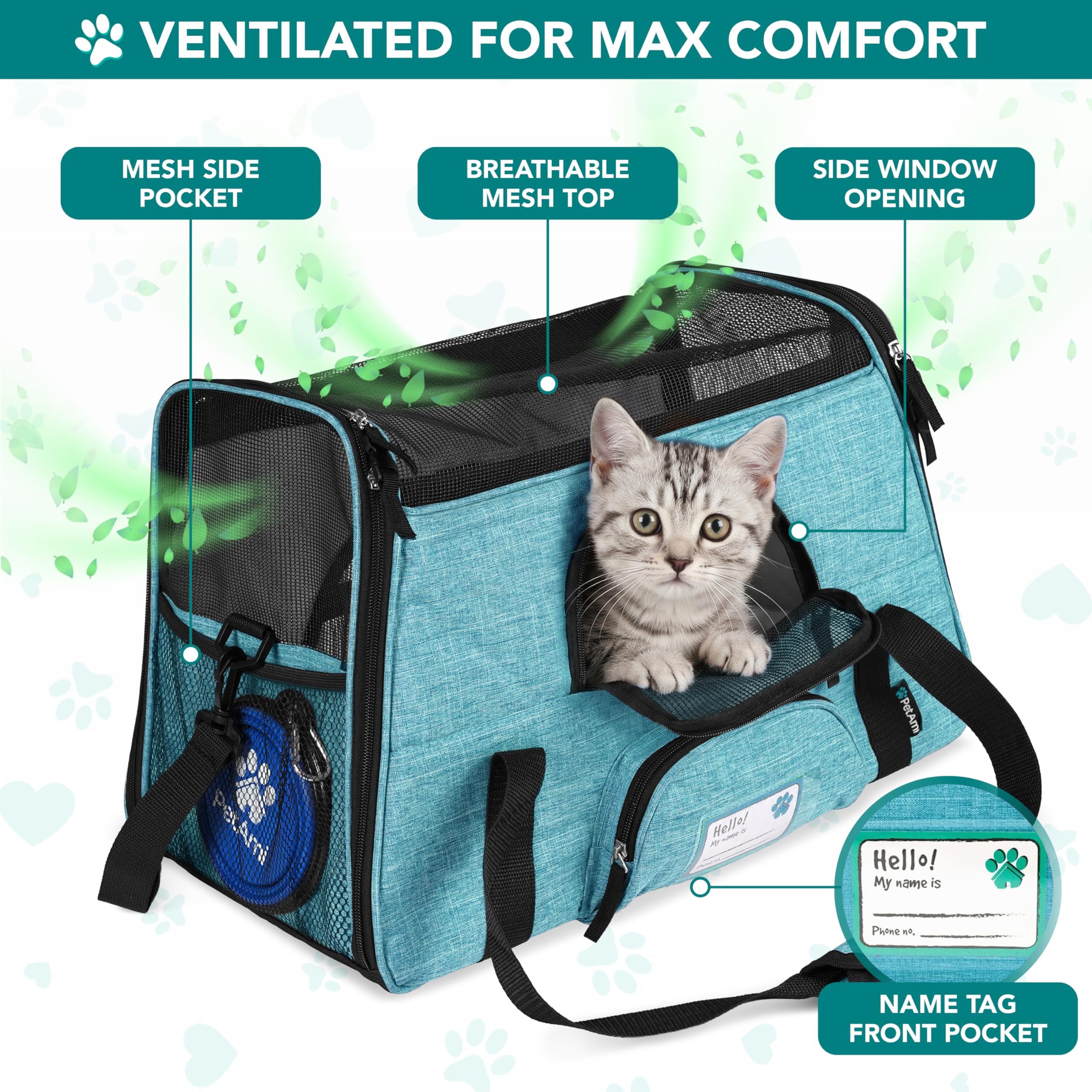 PetAmi Airline Approved Pet Carrier for Cats & Small Dogs, Soft Sided, Fits Under Seat, Up to 18 lbs, Heather Blue