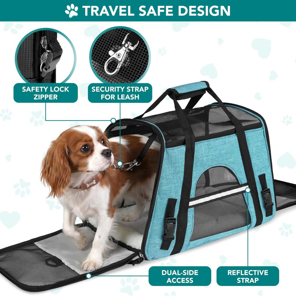 PetAmi Airline Approved Pet Carrier for Cats & Small Dogs, Soft Sided, Fits Under Seat, Up to 18 lbs, Heather Blue