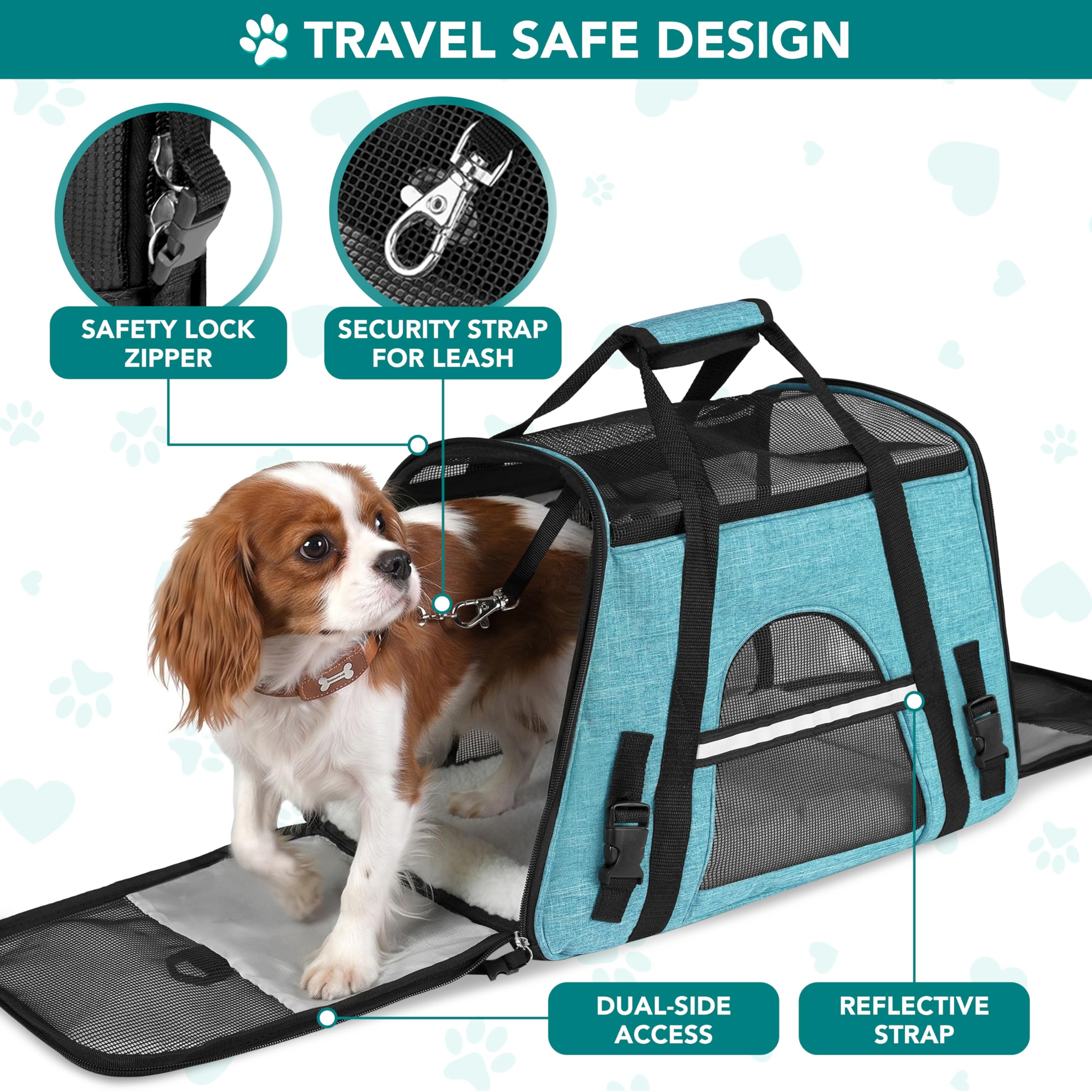 PetAmi Airline Approved Pet Carrier for Cats & Small Dogs, Soft Sided, Fits Under Seat, Up to 18 lbs, Heather Blue