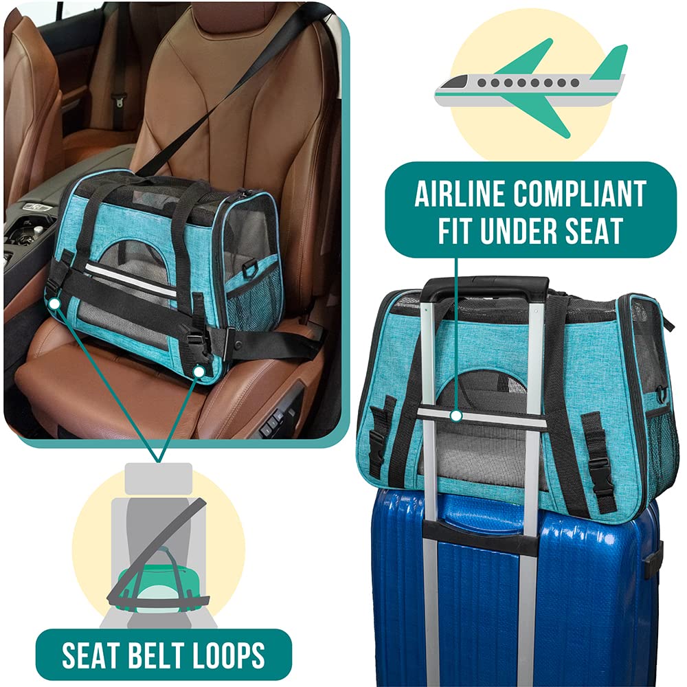PetAmi Airline Approved Pet Carrier for Cats & Small Dogs, Soft Sided, Fits Under Seat, Up to 18 lbs, Heather Blue