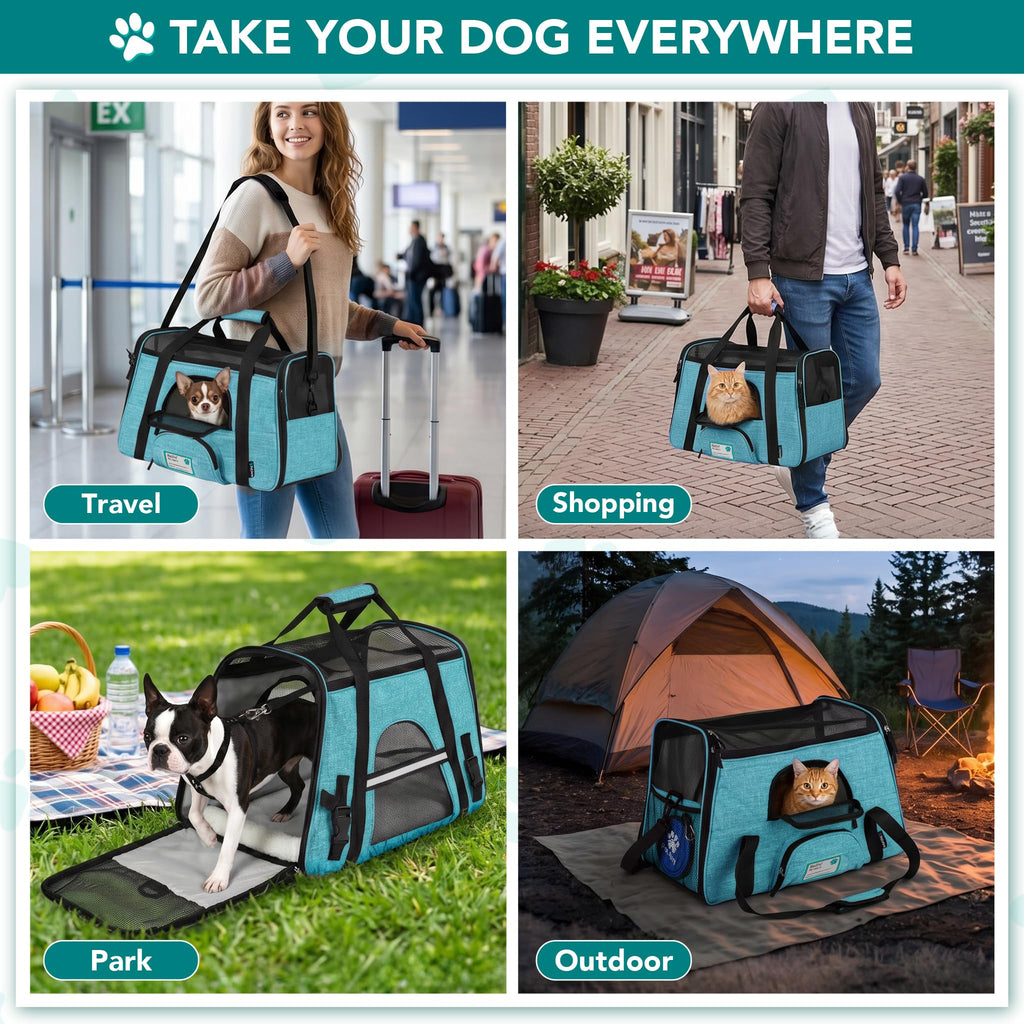PetAmi Airline Approved Pet Carrier for Cats & Small Dogs, Soft Sided, Fits Under Seat, Up to 18 lbs, Heather Blue