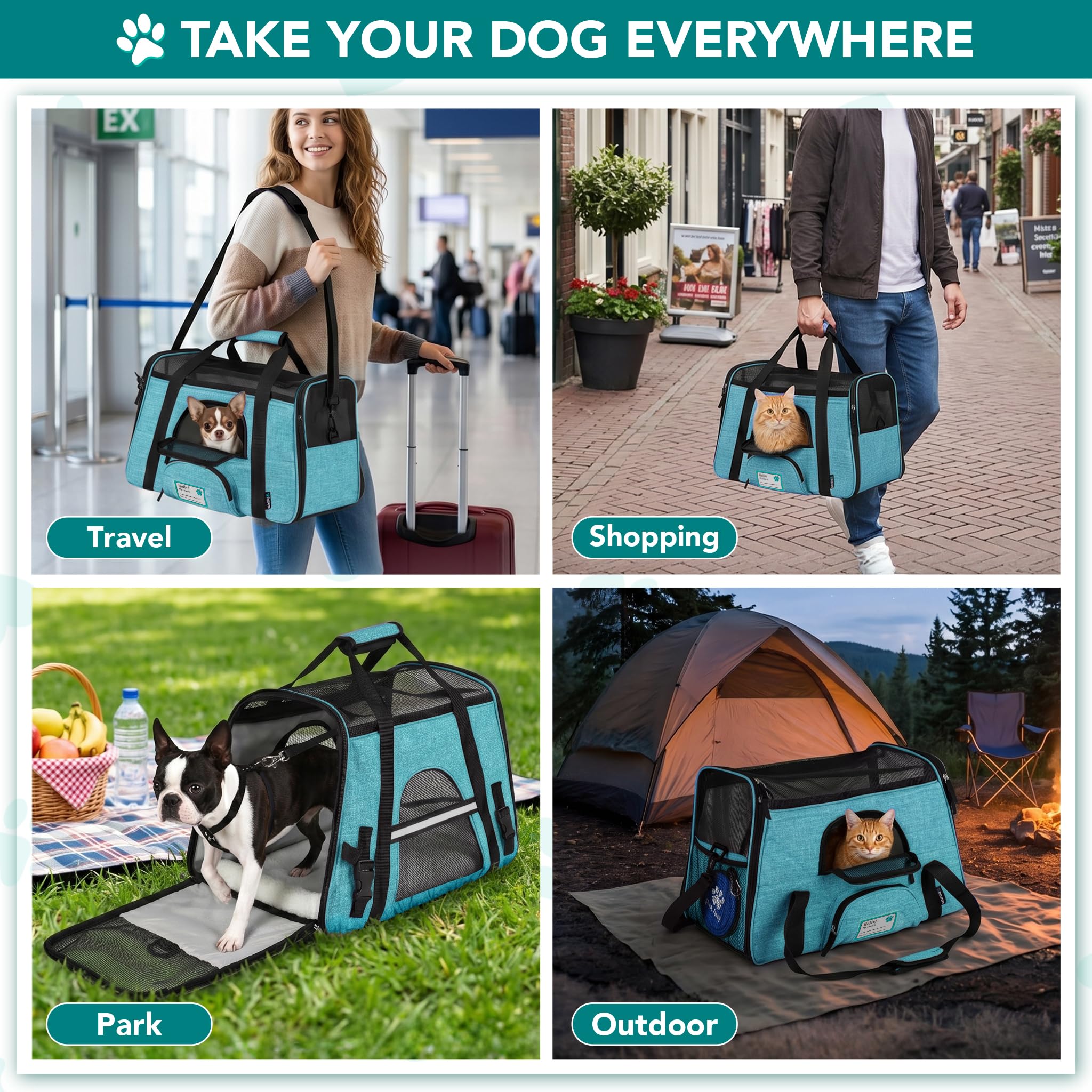 PetAmi Airline Approved Pet Carrier for Cats & Small Dogs, Soft Sided, Fits Under Seat, Up to 18 lbs, Heather Blue