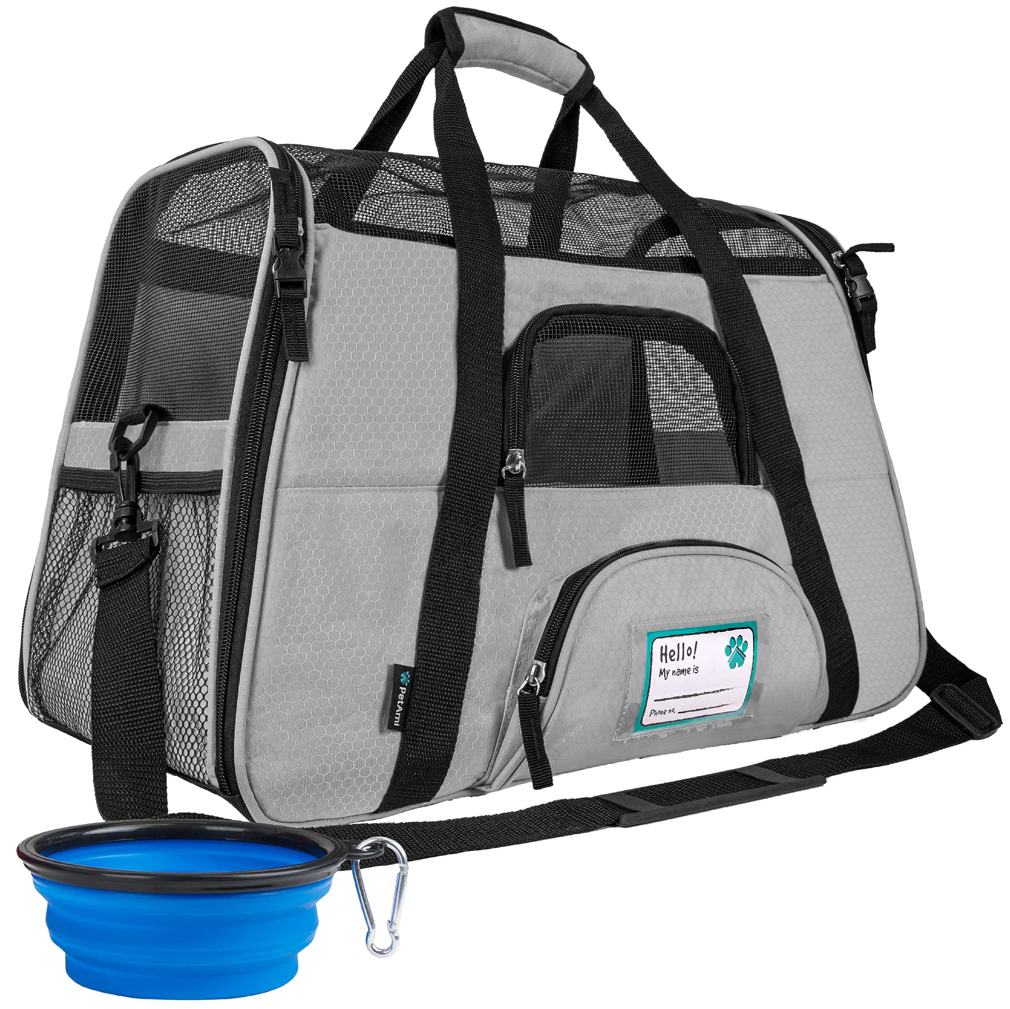 PetAmi Airline Approved Pet Carrier for Cats & Small Dogs, Soft Sided, Gray, Up to 18 lbs