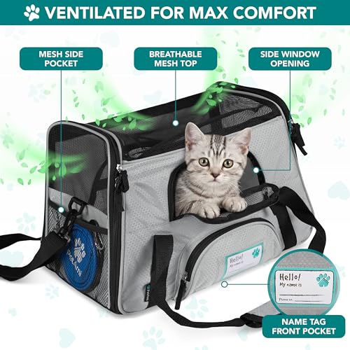 PetAmi Airline Approved Pet Carrier for Cats & Small Dogs, Soft Sided, Gray, Up to 18 lbs