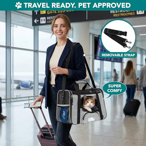 PetAmi Airline Approved Pet Carrier for Cats & Small Dogs, Soft Sided, Gray, Up to 18 lbs