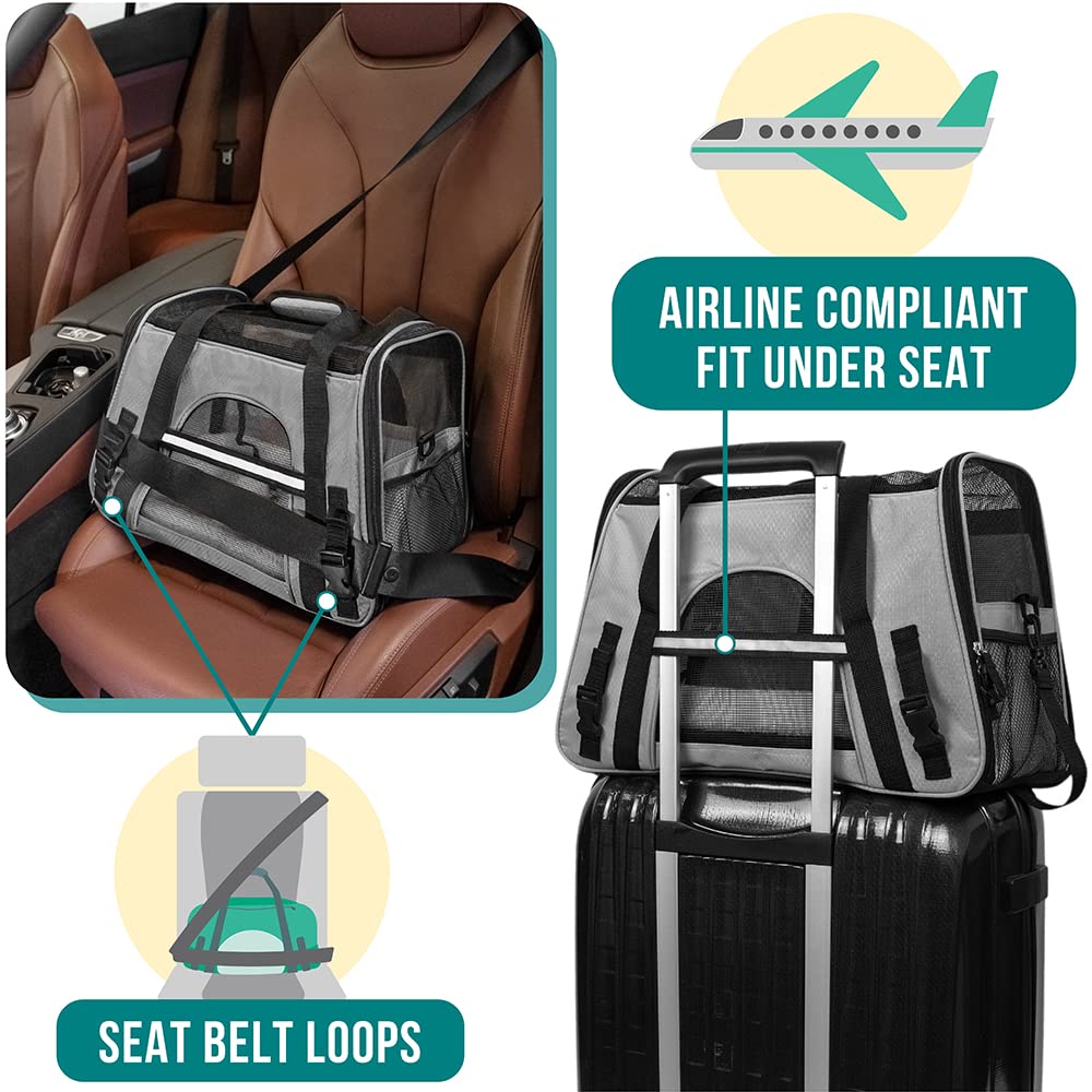PetAmi Airline Approved Pet Carrier for Cats & Small Dogs, Soft Sided, Gray, Up to 18 lbs