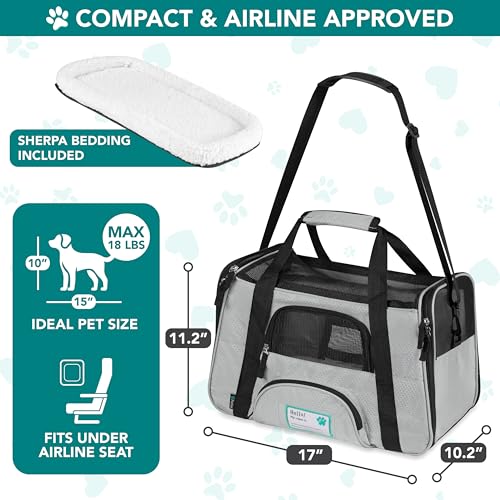 PetAmi Airline Approved Pet Carrier for Cats & Small Dogs, Soft Sided, Gray, Up to 18 lbs