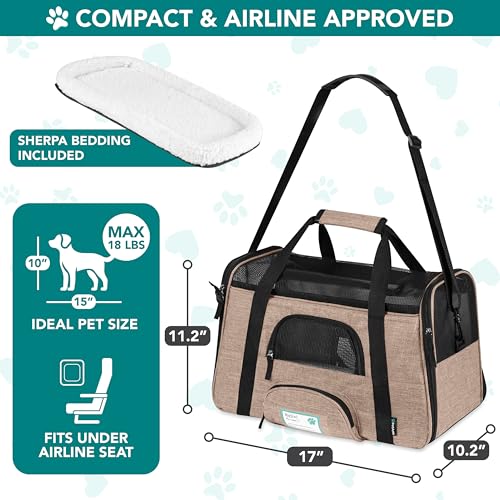PetAmi Airline Approved Pet Carrier, Small, Heather Taupe - Soft Sided with Sherpa Bed and Collapsible Bowl