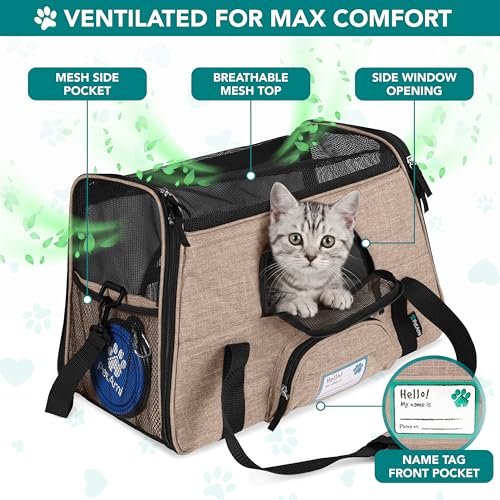 PetAmi Airline Approved Pet Carrier, Small, Heather Taupe - Soft Sided with Sherpa Bed and Collapsible Bowl