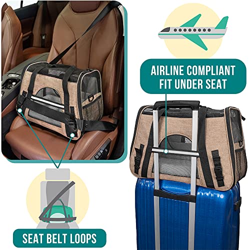 PetAmi Airline Approved Pet Carrier, Small, Heather Taupe - Soft Sided with Sherpa Bed and Collapsible Bowl