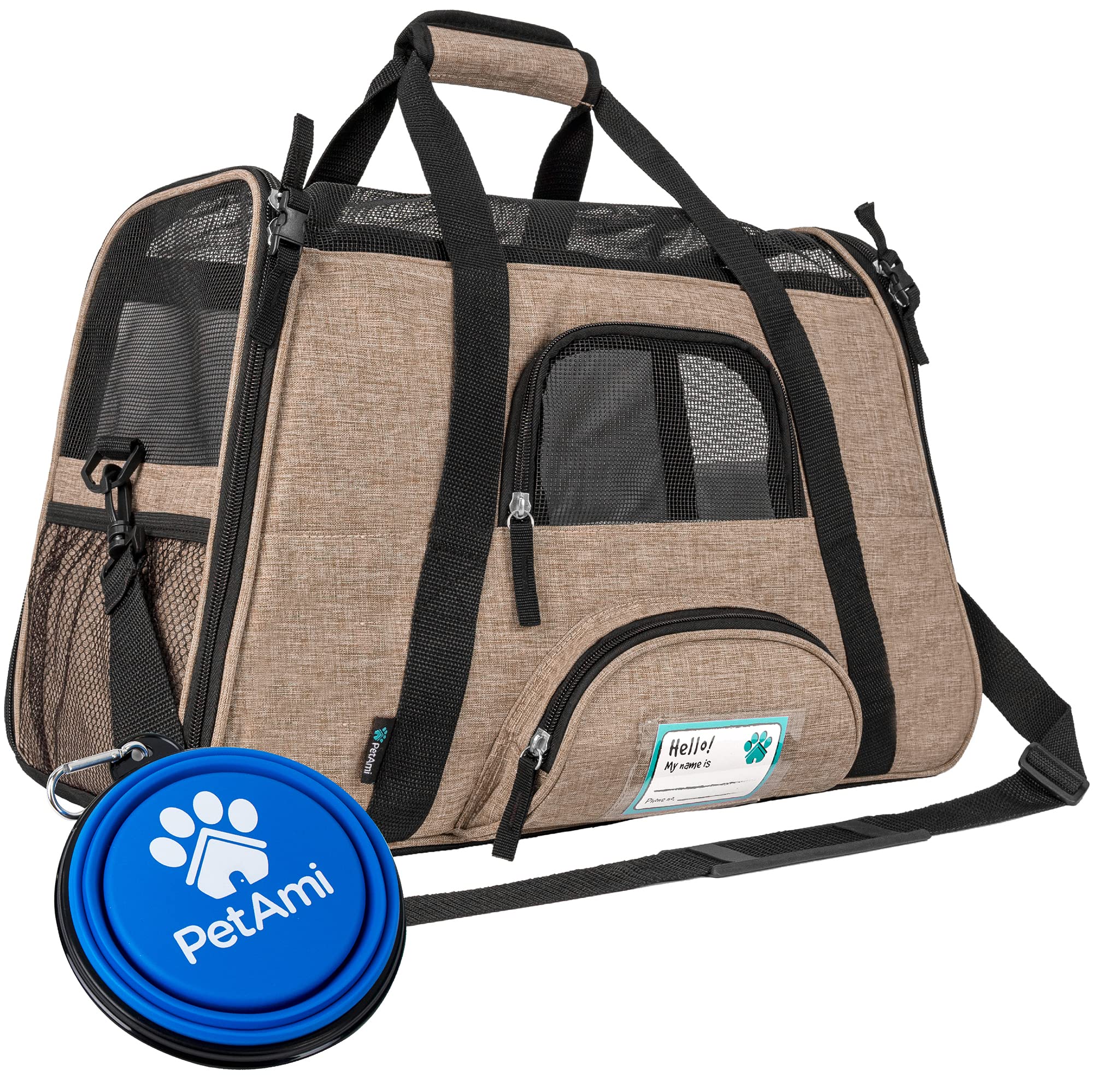 PetAmi Airline Approved Pet Carrier, Small, Heather Taupe - Soft Sided with Sherpa Bed and Collapsible Bowl