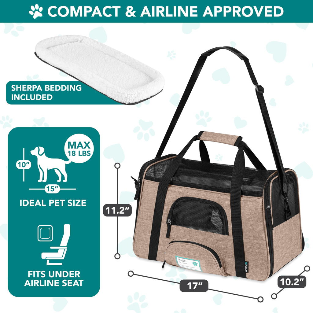 PetAmi Airline Approved Pet Carrier, Small, Heather Taupe - Soft Sided with Sherpa Bed and Collapsible Bowl
