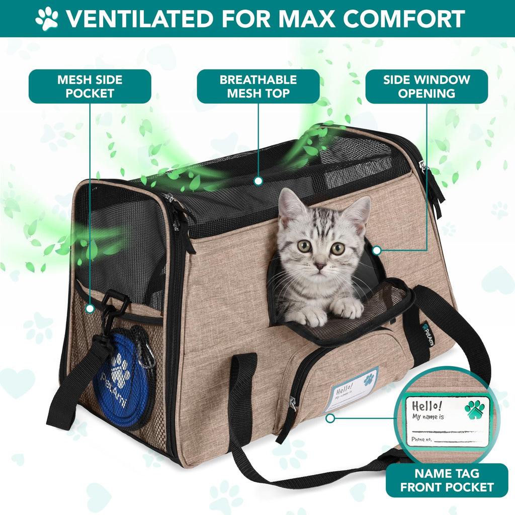 PetAmi Airline Approved Pet Carrier, Small, Heather Taupe - Soft Sided with Sherpa Bed and Collapsible Bowl