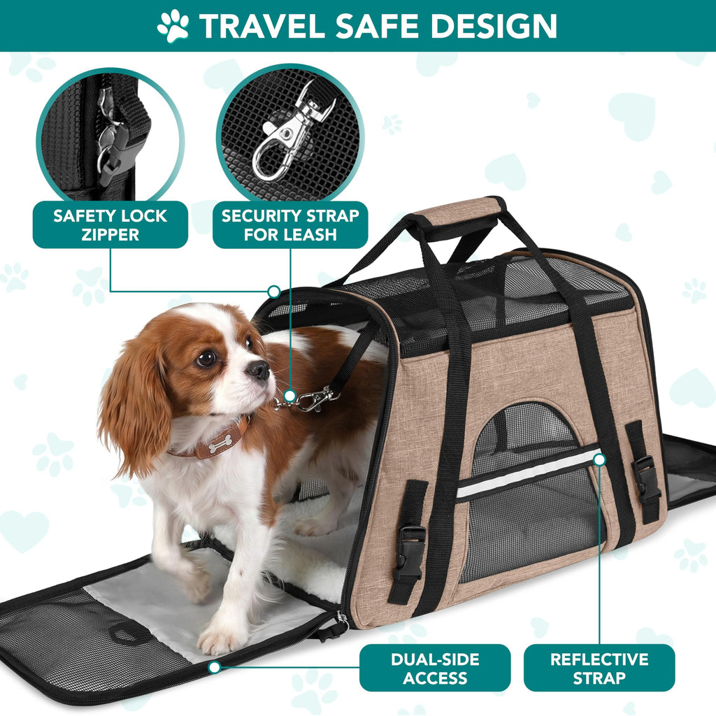 PetAmi Airline Approved Pet Carrier, Small, Heather Taupe - Soft Sided with Sherpa Bed and Collapsible Bowl