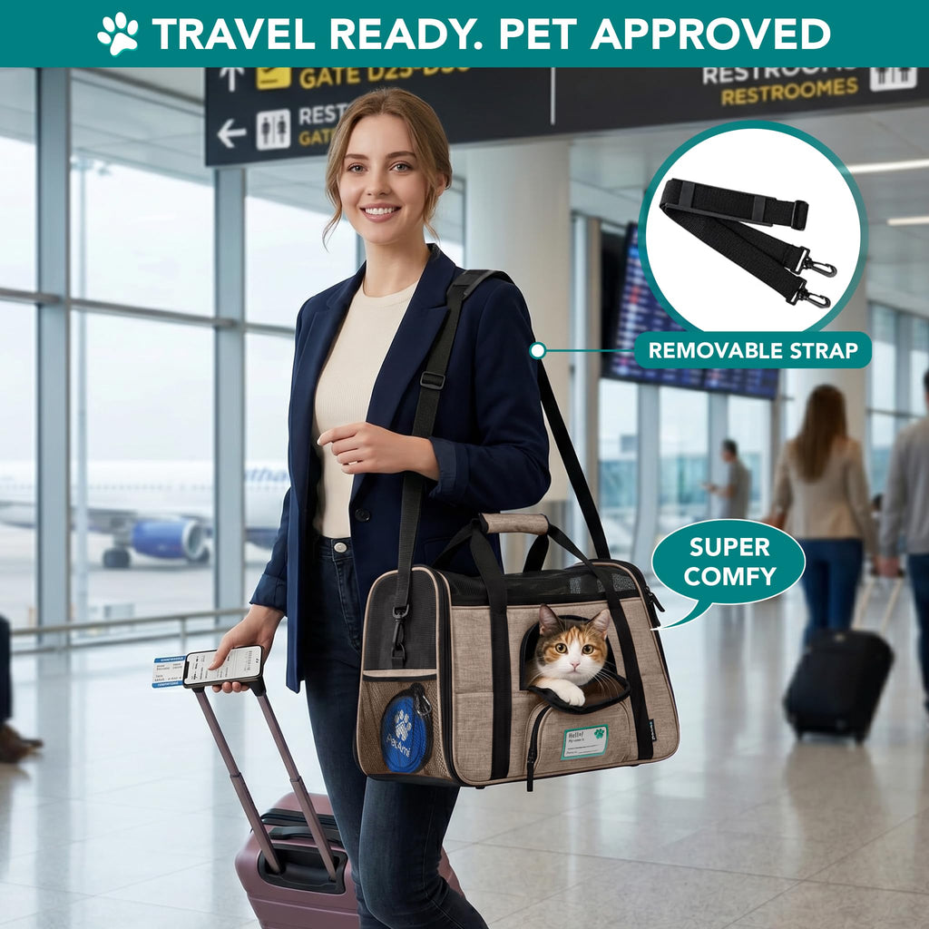 PetAmi Airline Approved Pet Carrier, Small, Heather Taupe - Soft Sided with Sherpa Bed and Collapsible Bowl