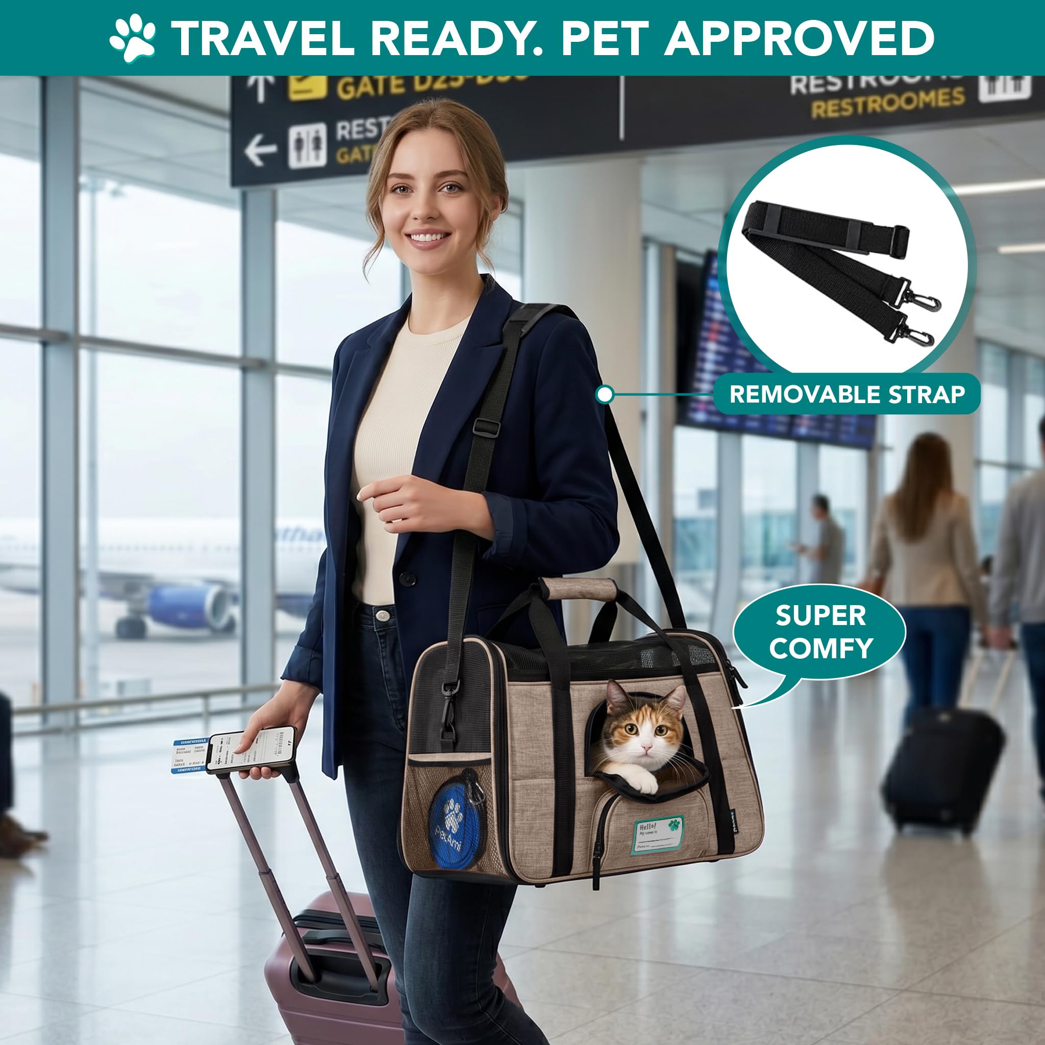 PetAmi Airline Approved Pet Carrier, Small, Heather Taupe - Soft Sided with Sherpa Bed and Collapsible Bowl