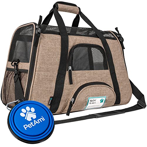PetAmi Airline Approved Pet Carrier, Small, Heather Taupe - Soft Sided with Sherpa Bed and Collapsible Bowl