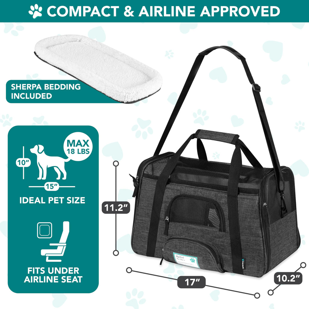 PetAmi Airline Approved Pet Carrier: Soft Sided TSA Travel Bag for Cats and Small Dogs up to 18 lbs