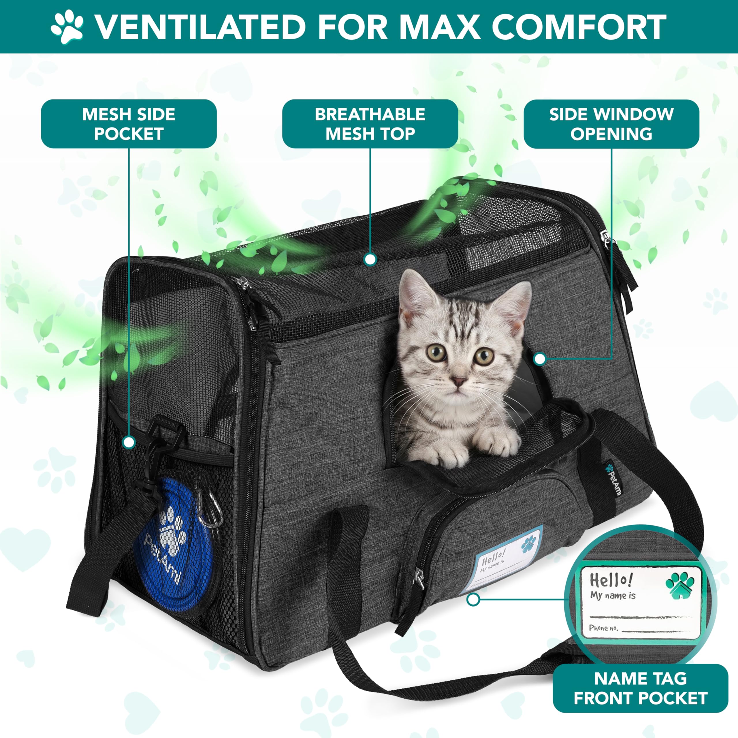 PetAmi Airline Approved Pet Carrier: Soft Sided TSA Travel Bag for Cats and Small Dogs up to 18 lbs
