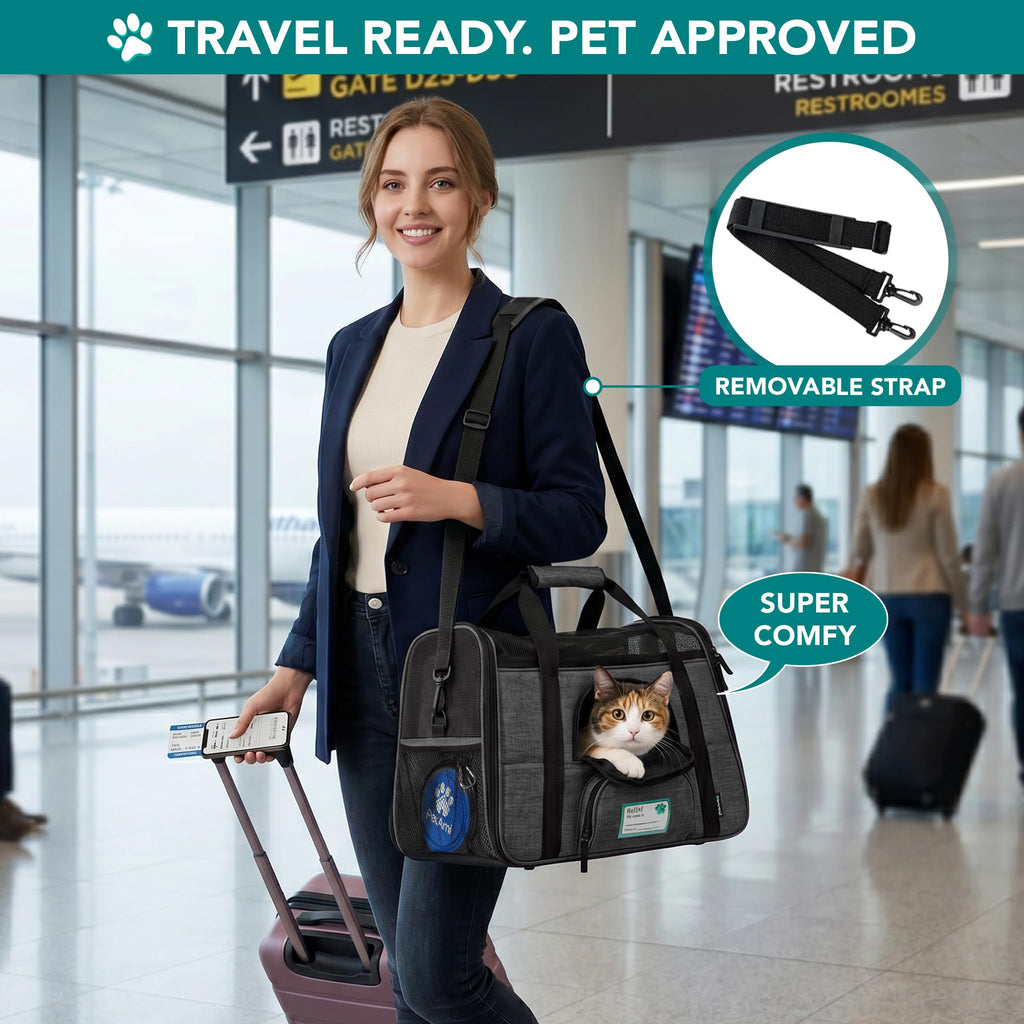 PetAmi Airline Approved Pet Carrier: Soft Sided TSA Travel Bag for Cats and Small Dogs up to 18 lbs