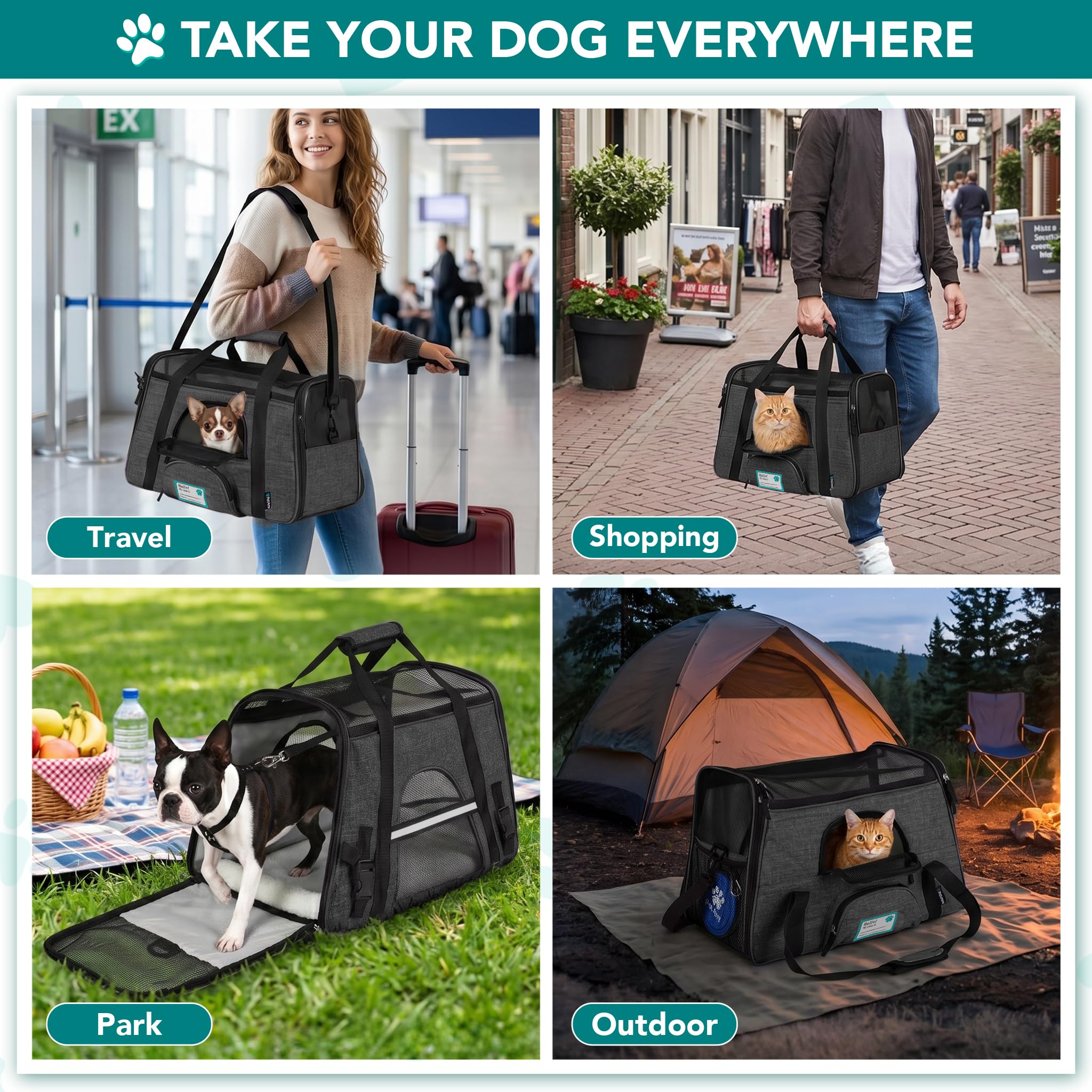 PetAmi Airline Approved Pet Carrier: Soft Sided TSA Travel Bag for Cats and Small Dogs up to 18 lbs