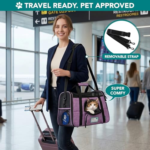PetAmi Airline Approved Soft Sided Pet Carrier for Cats & Small Dogs - Up to 18 lbs, Heather Purple