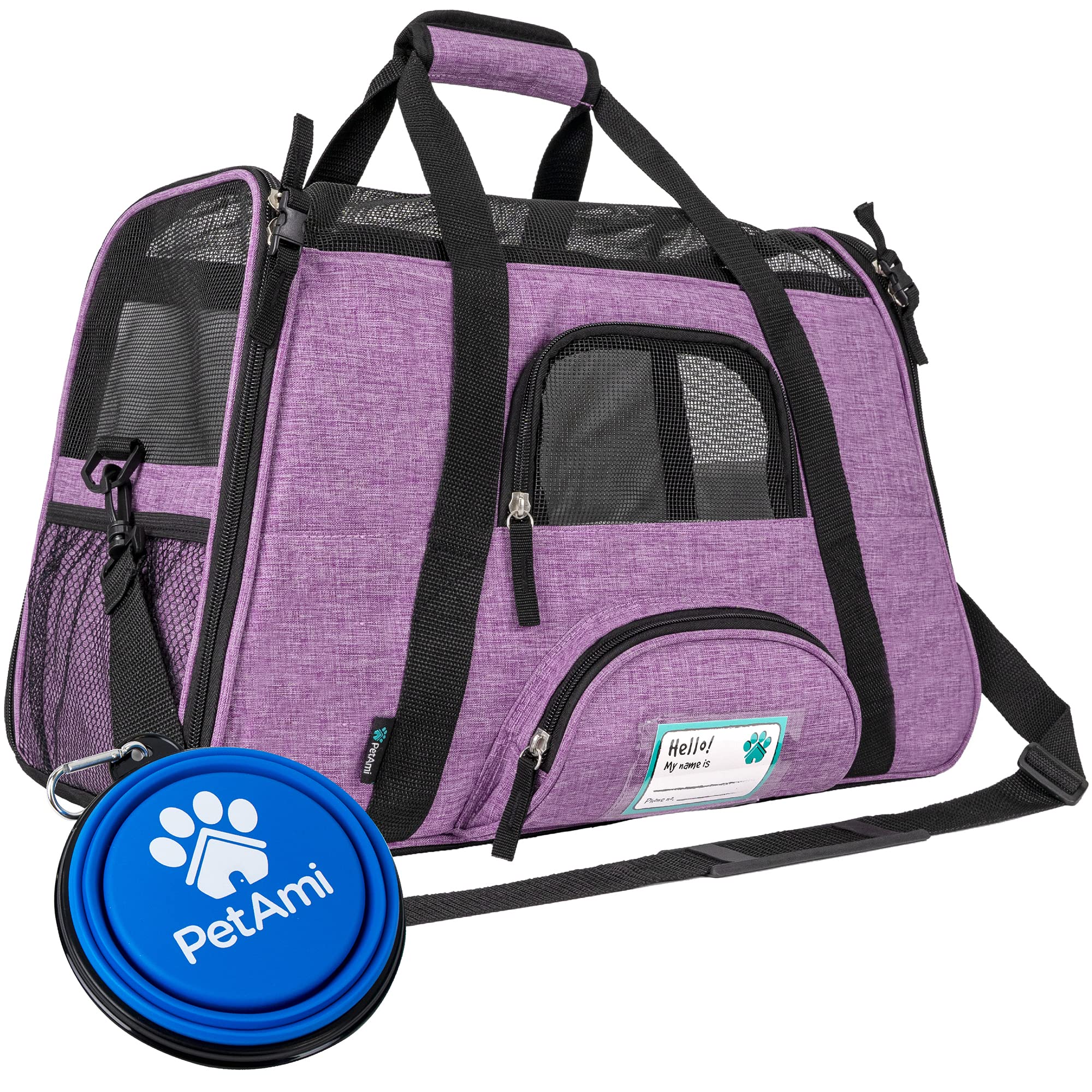 PetAmi Airline Approved Soft Sided Pet Carrier for Cats & Small Dogs - Up to 18 lbs, Heather Purple