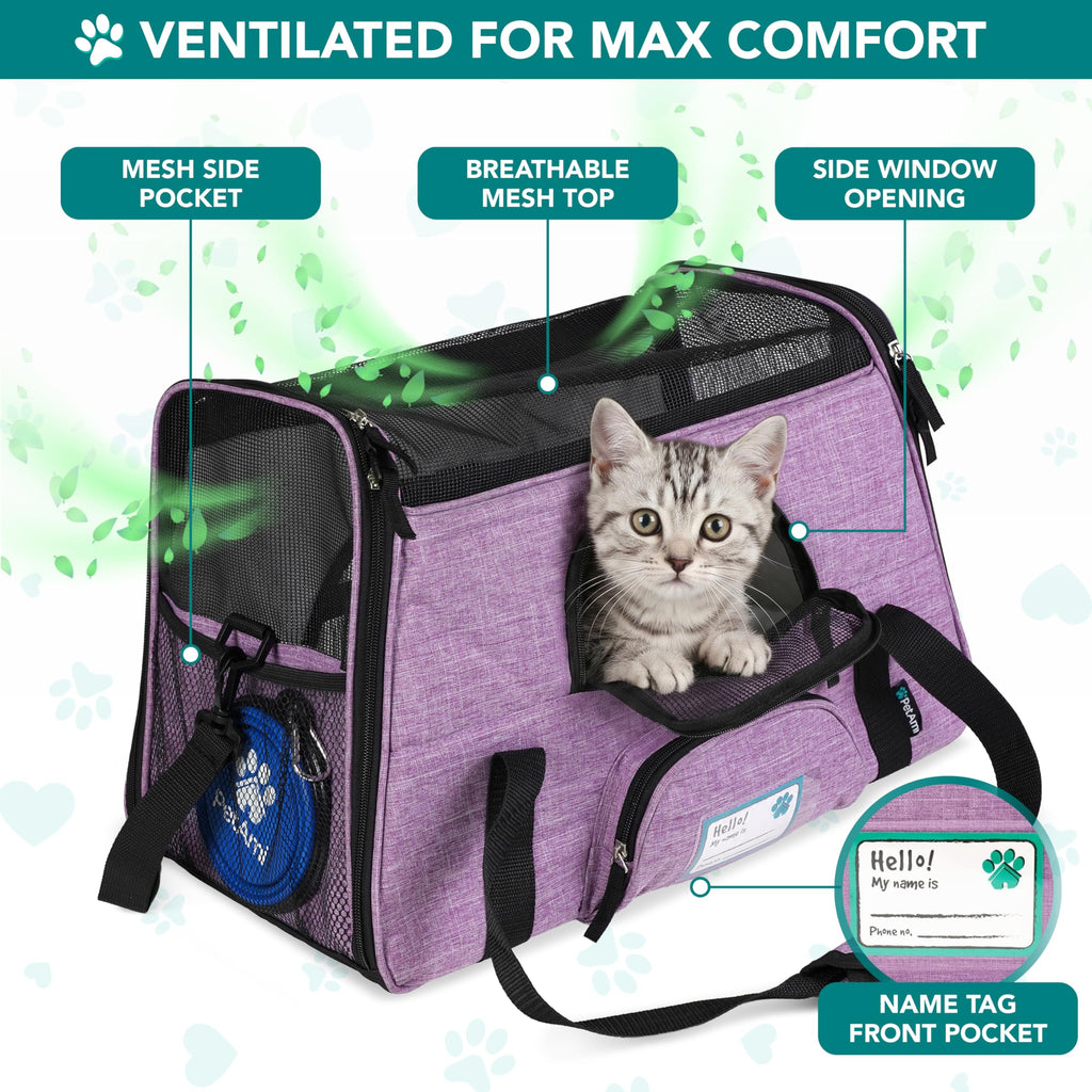 PetAmi Airline Approved Soft Sided Pet Carrier for Cats & Small Dogs - Up to 18 lbs, Heather Purple