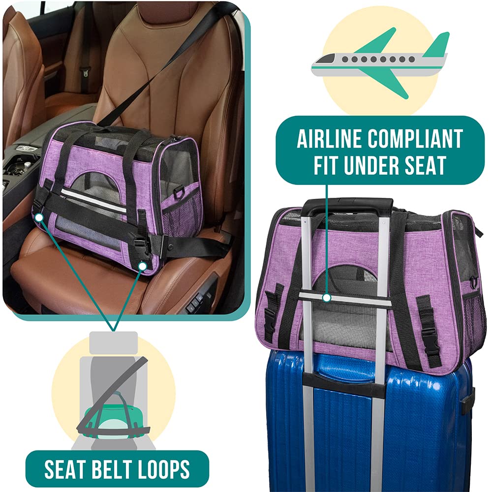 PetAmi Airline Approved Soft Sided Pet Carrier for Cats & Small Dogs - Up to 18 lbs, Heather Purple