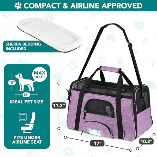 PetAmi Airline Approved Soft Sided Pet Carrier for Cats & Small Dogs - Up to 18 lbs, Heather Purple