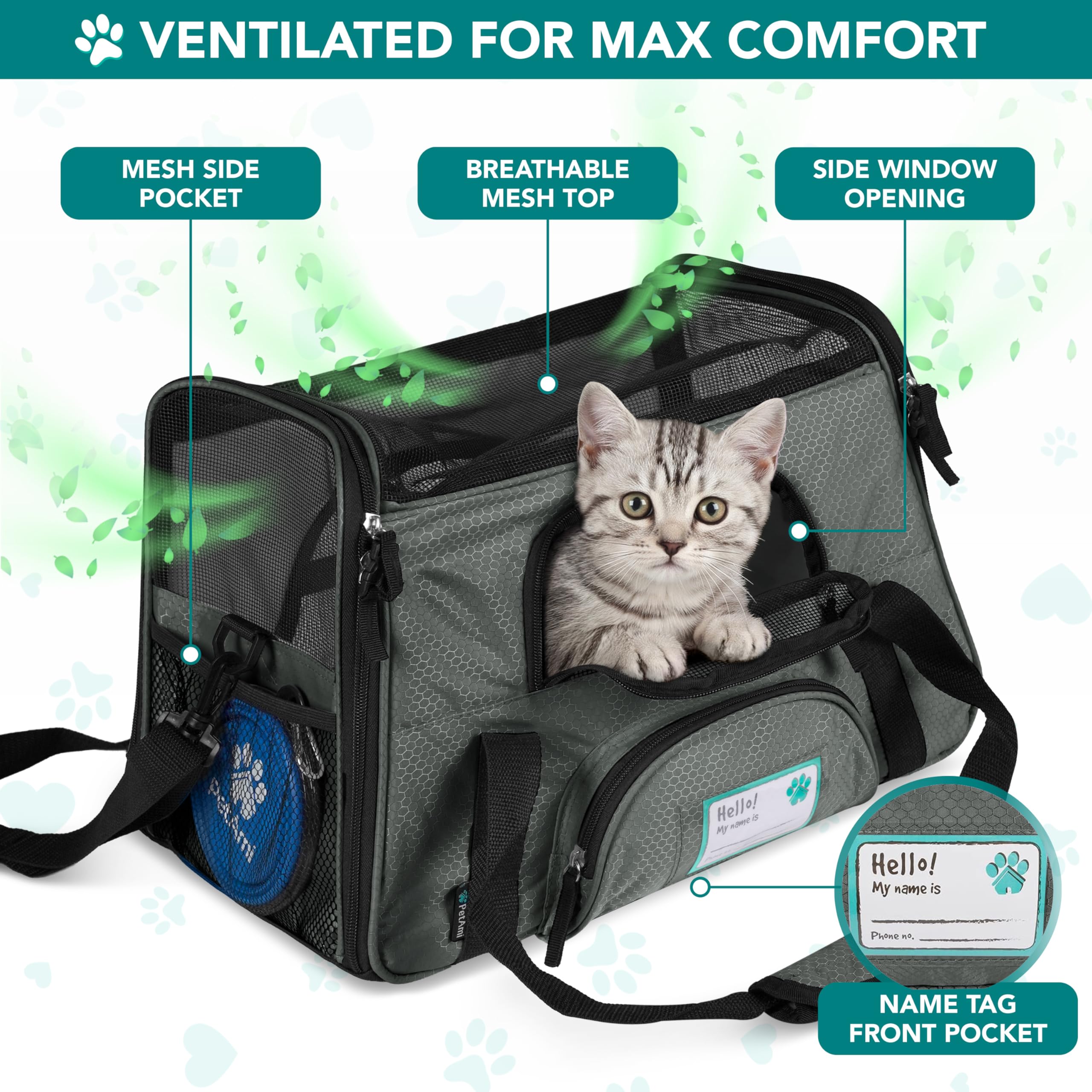 PetAmi Airline Approved Soft Sided Pet Carrier for Small Dogs & Cats - Dark Gray, Up to 18 lbs, Fits Under Seat