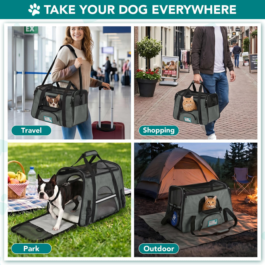 PetAmi Airline Approved Soft Sided Pet Carrier for Small Dogs & Cats - Dark Gray, Up to 18 lbs, Fits Under Seat