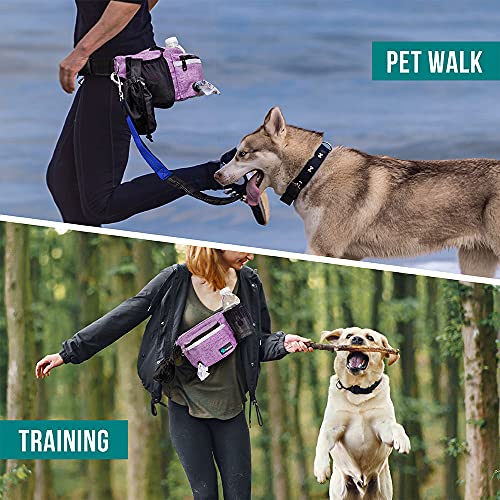 PetAmi Dog Fanny Pack - Purple Treat Pouch with Poop Bag Dispenser and Collapsible Bowl for Walking & Training