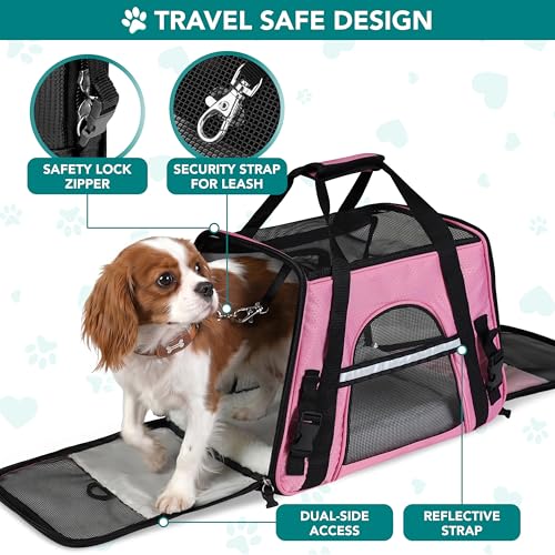 PetAmi Soft-Sided Pet Carrier for Cats and Small Dogs – Airline Approved, Pink, 17 x 10.2 x 11.2 Inches, Holds Up to 18 lbs