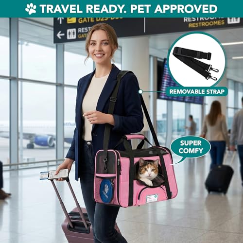 PetAmi Soft-Sided Pet Carrier for Cats and Small Dogs – Airline Approved, Pink, 17 x 10.2 x 11.2 Inches, Holds Up to 18 lbs