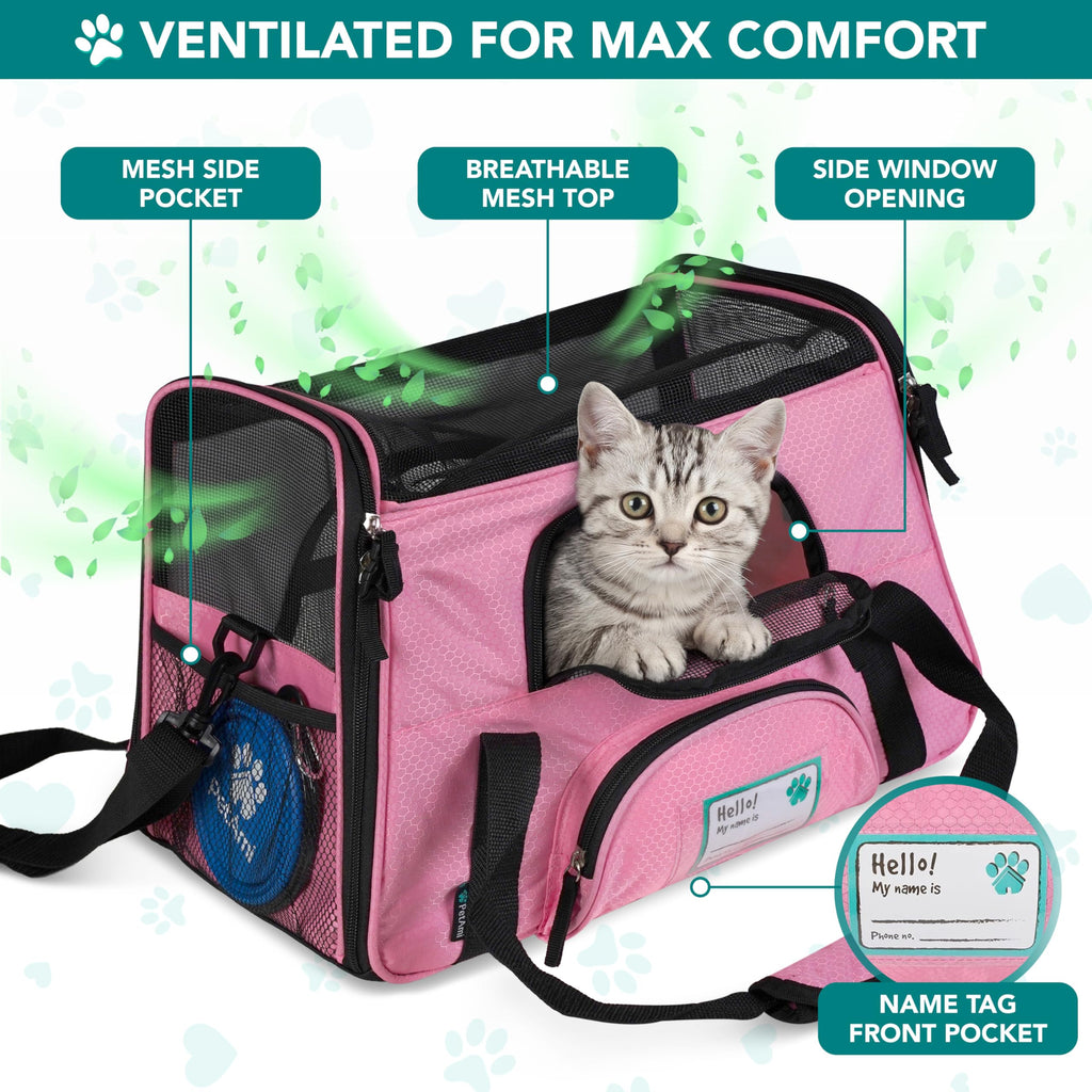 PetAmi Soft-Sided Pet Carrier for Cats and Small Dogs – Airline Approved, Pink, 17 x 10.2 x 11.2 Inches, Holds Up to 18 lbs