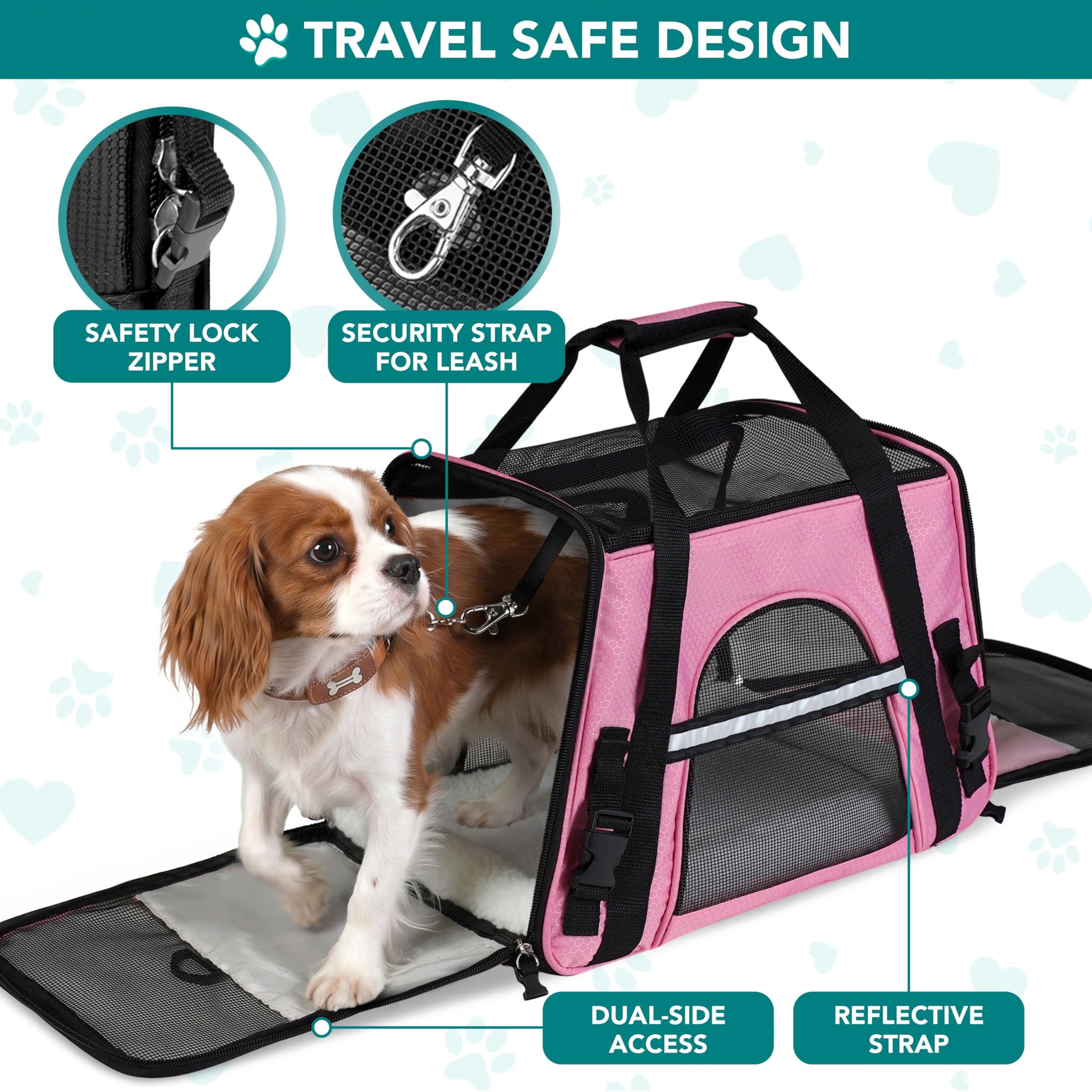 PetAmi Soft-Sided Pet Carrier for Cats and Small Dogs – Airline Approved, Pink, 17 x 10.2 x 11.2 Inches, Holds Up to 18 lbs