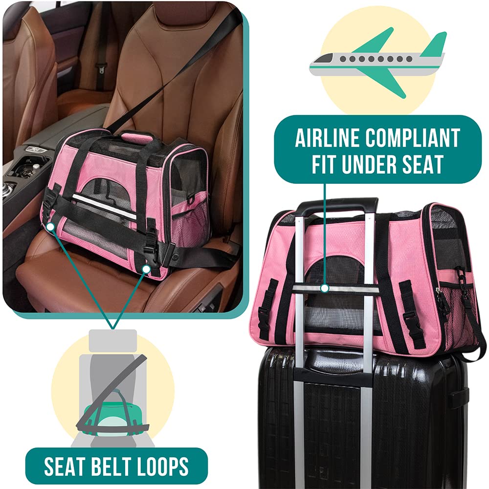 PetAmi Soft-Sided Pet Carrier for Cats and Small Dogs – Airline Approved, Pink, 17 x 10.2 x 11.2 Inches, Holds Up to 18 lbs