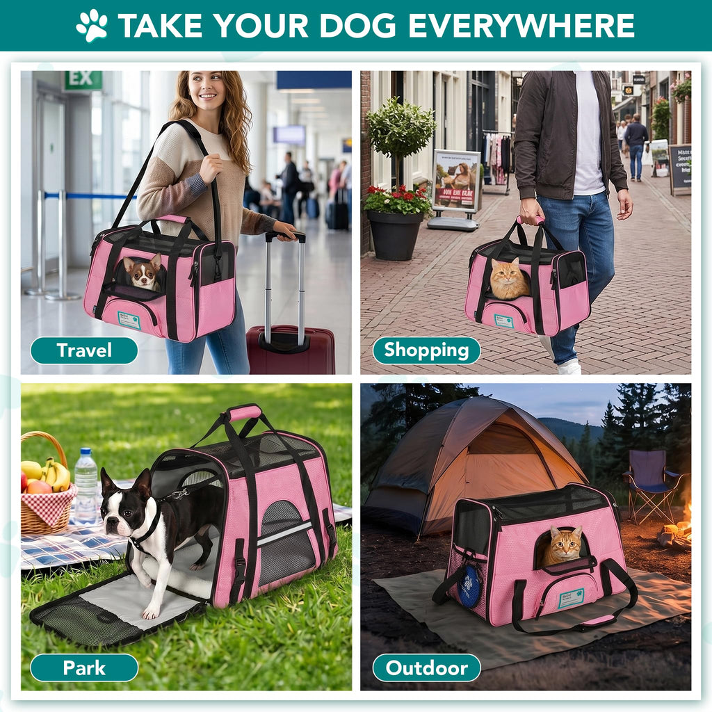 PetAmi Soft-Sided Pet Carrier for Cats and Small Dogs – Airline Approved, Pink, 17 x 10.2 x 11.2 Inches, Holds Up to 18 lbs