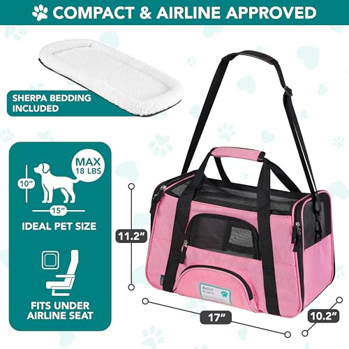 PetAmi Soft-Sided Pet Carrier for Cats and Small Dogs – Airline Approved, Pink, 17 x 10.2 x 11.2 Inches, Holds Up to 18 lbs