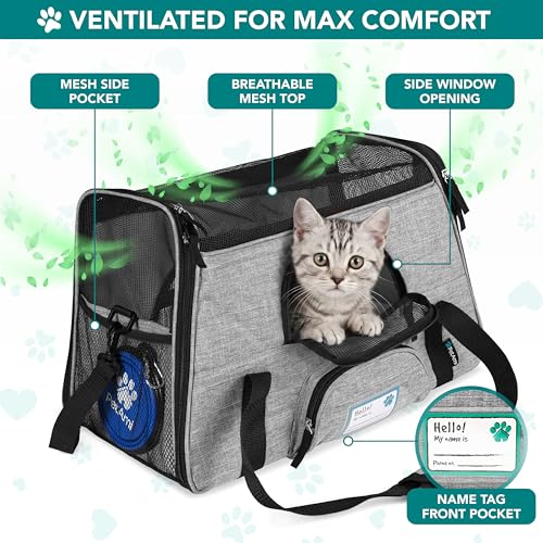 PetAmi Soft Sided Pet Carrier for Cats & Small Dogs, Airline Approved, 17 x 10.2 x 11.2 inches, Heather Gray, Up to 18 lbs
