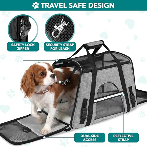 PetAmi Soft Sided Pet Carrier for Cats & Small Dogs, Airline Approved, 17 x 10.2 x 11.2 inches, Heather Gray, Up to 18 lbs